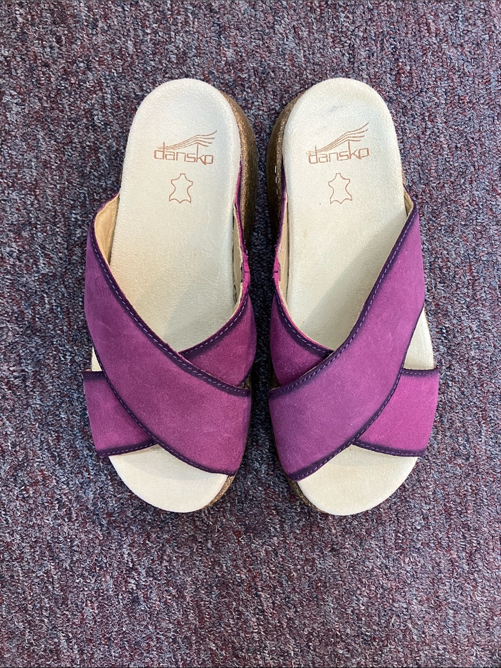 Dansko Bridget Plum Purple Suede Crisscross Wedge Slide Sandals Womens Size 37 - Picture 2 of 8